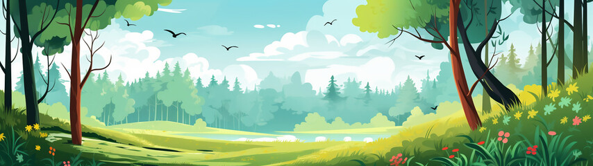 Fototapeta na wymiar spring or summer landscape with trees, forest, background, wallpaper, vector, illustration 