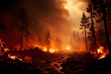 From the heavens, a sprawling forest fire manifests, a testament to the raw energy and destructive prowess of the elemental fire.