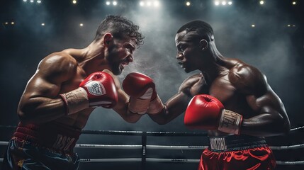 two men boxing cinematic light, fight your fears and opponent, world competition boxing - Powered by Adobe