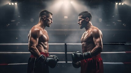 Fototapeta na wymiar two men boxing cinematic light, fight your fears and opponent, world competition boxing