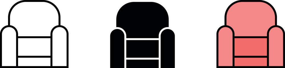 Armchair different style icons collection. Line, glyph and filled outline colorful version. Vector ilustration