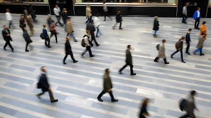 Obraz premium Time lapse photography of busy people in the square or plaza