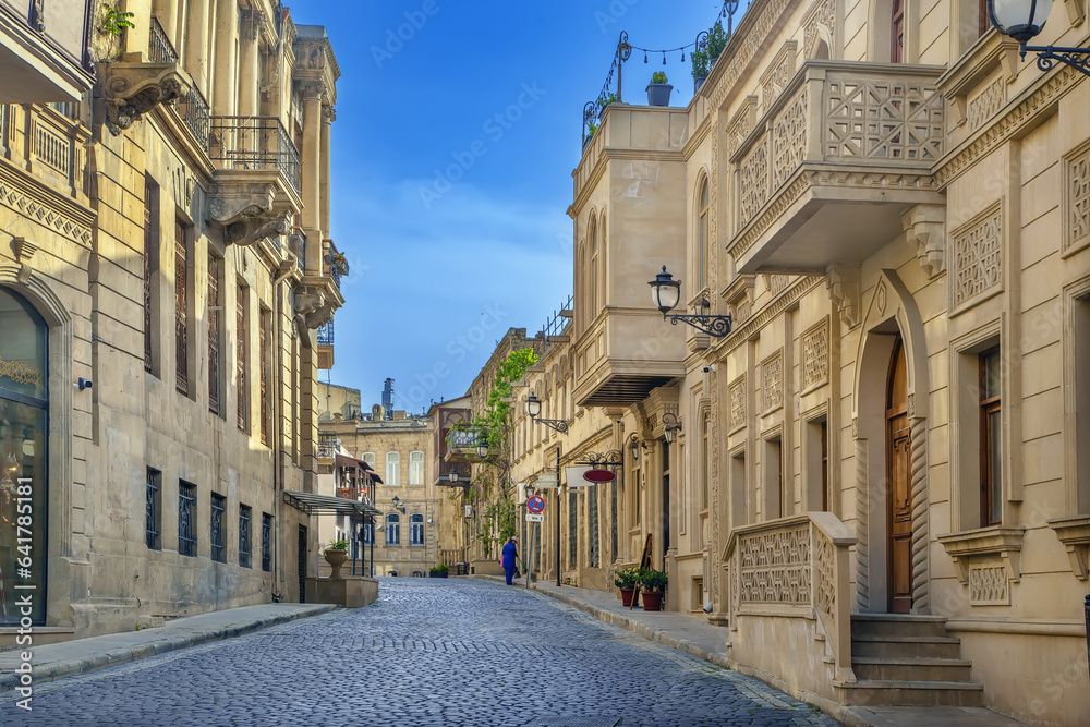 Poster street in old city baku, azerbaijan