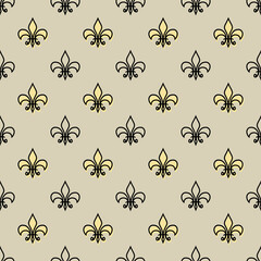 fleur-de-lis seamless pattern.Black green template. Floral texture. Elegant decoration, royal lily retro background. Design vintage for card, wallpaper, wrapping, textile.