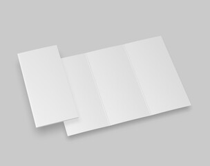 Tri fold brochure template mockup. Blank 3d illustration.