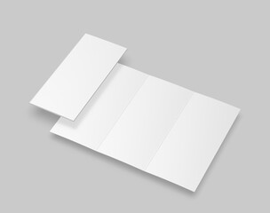 Tri fold brochure template mockup. Blank 3d illustration.