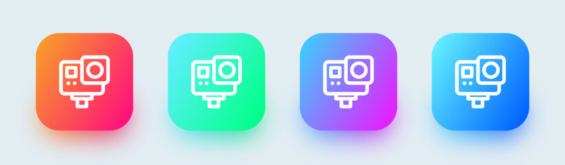 Action cam line icon in square gradient colors. Sport camera signs vector illustration.