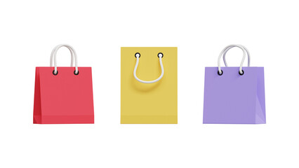 3d set of shopping bags in realistic style. Stylish fashionable bags. 3d illustration