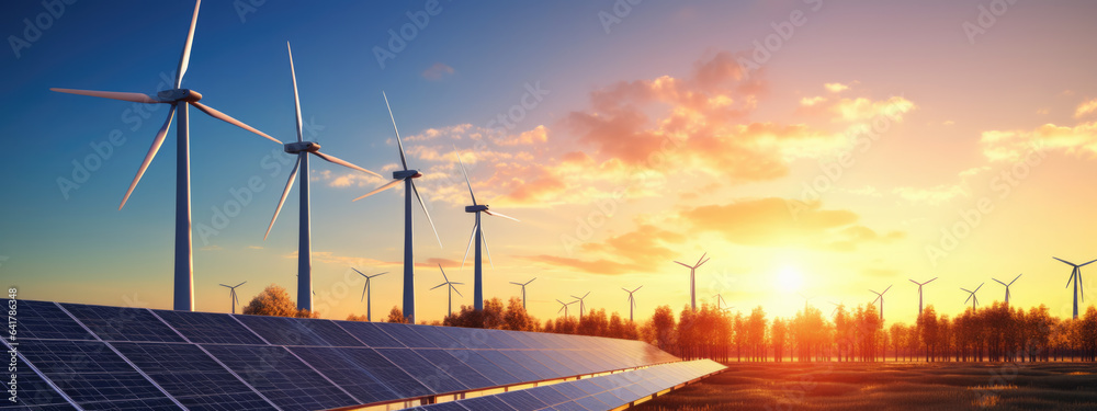 Wall mural Solar panels and wind power generation equipment