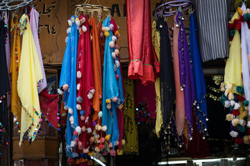 Scarves in the famous Khan el-Khalili market, Cairo, Egypt
