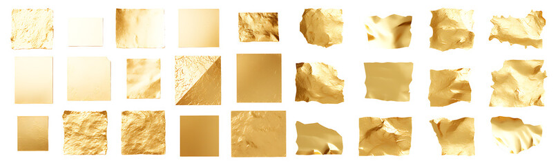 Gold foil texture set isolated on transparent background. Golden foil set png