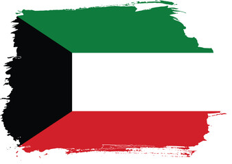 Hand-drawn brush stroke flag of KUWAIT country flag vector illustration