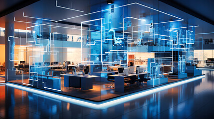A corporate office where employees access their personalized desktops from any terminal, ensuring seamless mobility