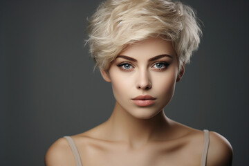 Fototapeta premium Generative AI portrait of fashion model advertising blond brunette hair paint polish coloring hairstyle