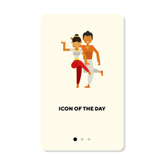 Indian people dancing flat vector icon. Indian dancers wearing traditional clothing dancing isolated sign. Dancing concept. Vector illustration symbol element