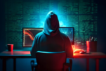 Anonymous hacker. Concept of dark web, cybercrime, cyberattack, etc. AI generated image