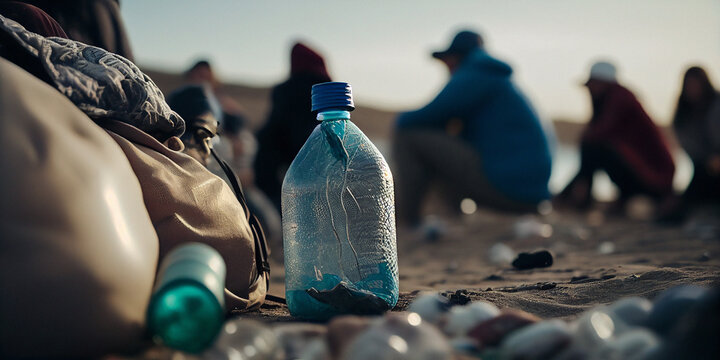 Plastic pollution on beach - Generative Ai