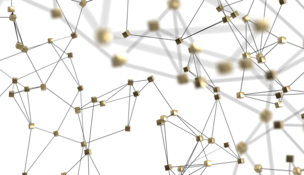 Multi color connected lines and dots network 3d illustration