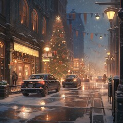 Fototapeta na wymiar Beautiful Christmas street. High quality illustration