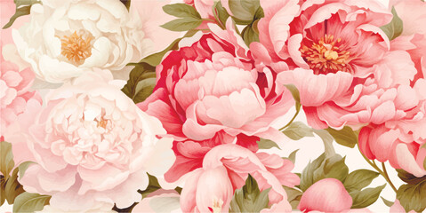 Seamless boho floral pattern with pink peony flowers. Retro collage pattern. Contemporary print for wedding stationary, greetings, wallpapers, fashion, backgrounds, textures, DIY, wrappers, cards © Eli Berr
