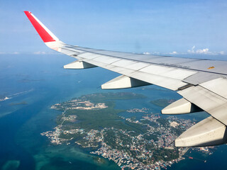 View of the aircraft wing above the island.