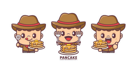 cartoon mascot with pancake. set cartoon vector with different expressions