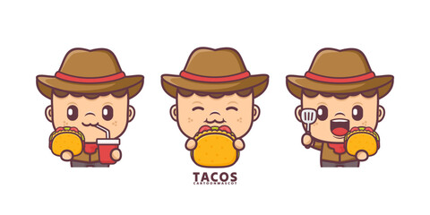 cartoon mascot with tacos. set cartoon vector with different expressions