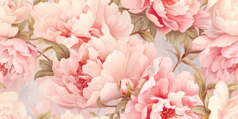 Seamless boho floral pattern with pink peony flowers. Retro collage pattern. Contemporary print for wedding stationary, greetings, wallpapers, fashion, backgrounds, textures, DIY, wrappers, cards © Eli Berr