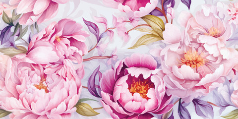 Seamless boho floral pattern with pink peony flowers. Retro collage pattern. Contemporary print for wedding stationary, greetings, wallpapers, fashion, backgrounds, textures, DIY, wrappers, cards © Eli Berr