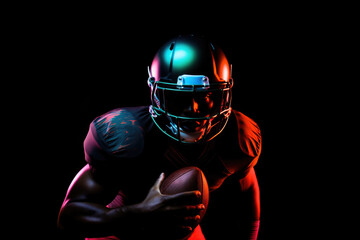 One-Man Show: Football Player Holding Ball in Vivid Light: Concept for Solo Athleticism, Endurance Focus, and Touchdown Moments - Generative AI - 641795172