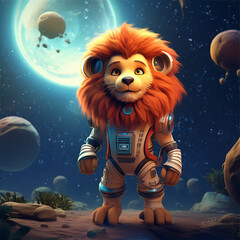 Cartooon lion on the moon,  this design was generated with artificial intelligence