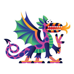 Colorful Dragon Alebrije Monster Illustration Isolated