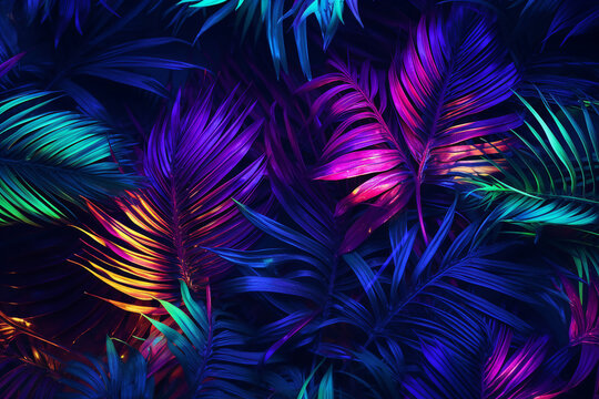 Generative ai collage image picture of mystical magic exotic forest with shiny neon illumination