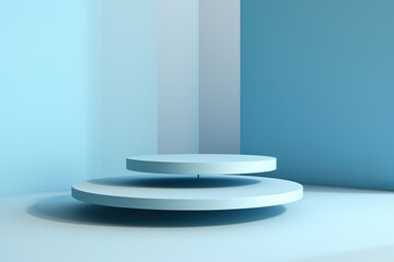 light blue background for product presentation with podiums on different tiers | Generative AI
