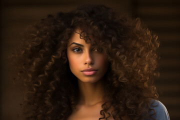 Fototapeta premium Generative AI portrait picture of young attractive multinational female with volume afro curls