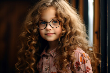 Generative AI portrait of cute little red hair girl overjoyed smiling face Generated