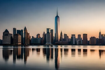 Fototapeta premium city skyline at sunset generated by AI technology