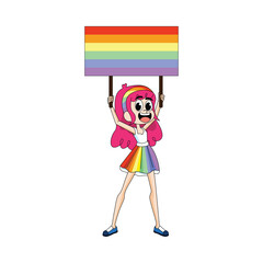 Character Marches For LGBTQ With Sign In Isolated Cartoon vector