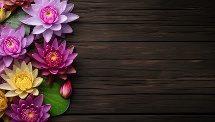 Lotus flower on old wood background with copy space for text.