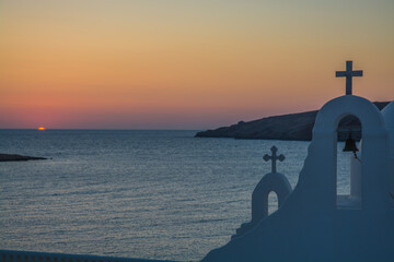 orthodox church in Mykonos at sunrise