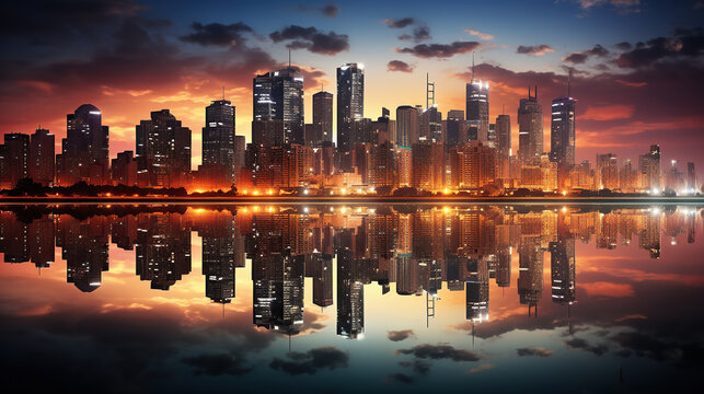 Captivating Modern Skyline Illuminated in Colorful Brilliance. Generative AI
