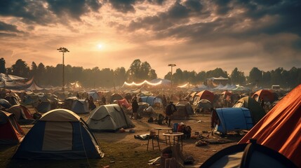 Tent city. Shot of a campsite filled with many colorful tents at an outdoor festival, concept of...