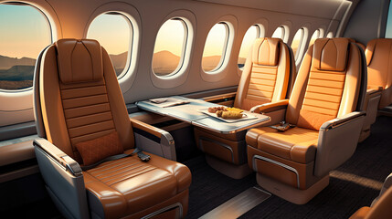 Skyborne Elegance. Business class travel, luxury private jet. Generative AI