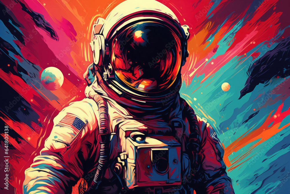 Wall mural astronaut in space suit against abstract cosmic background. deep space exploration