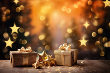 Happy Special Golden Christmas with sparkling or glittering blurred background, Happy new year with ornament decoration.