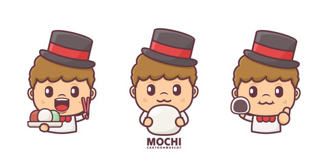 cute cartoon mascot with mochi. set cartoon vector with different expressions