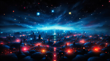 Fototapeta premium Tech galaxies formed by neon stars