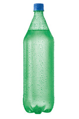 Garrafa PET sem rótulo com gotas de água isolado em fundo transparente 