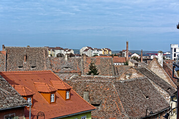 Old roofs and the new one in Old Town Sibiu Romania