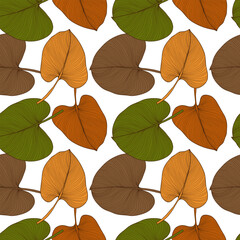 Autumn vector seamless pattern with colorful leaves on a white background. Pattern for textiles, wrapping paper, wallpapers, covers, social media posts.